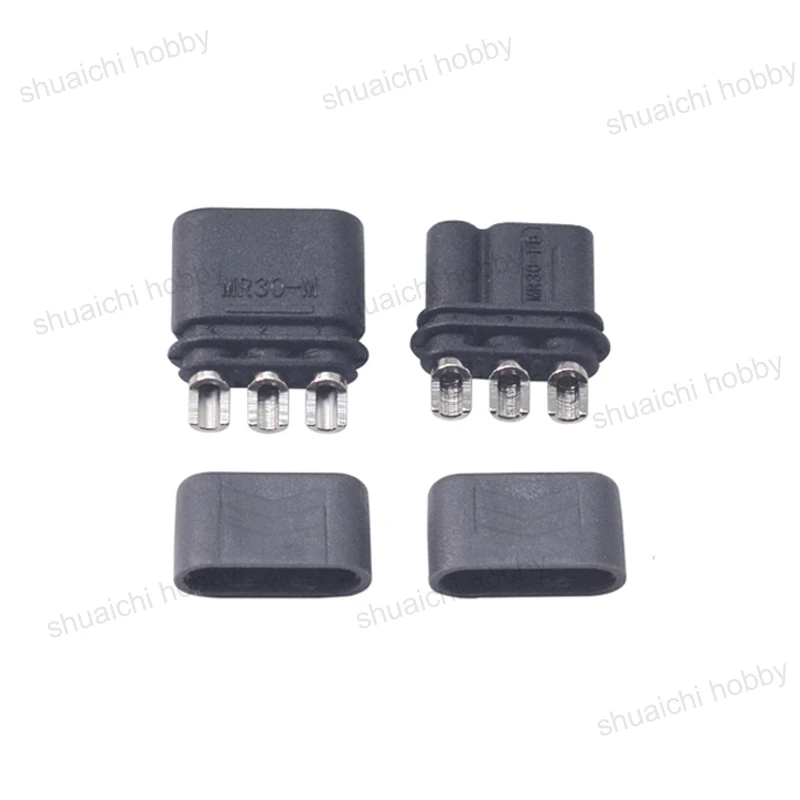 10PCS Aircraft Model Amass MR30 Black Three-core Connector Nickel-plated Male Female Plug Sheathed for RC UAV/FPV/Boat Battery