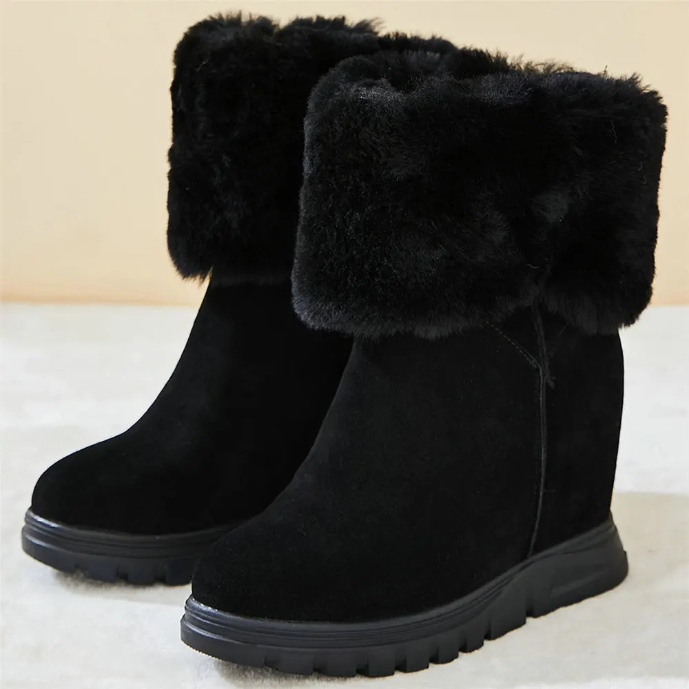 

Winter Warm Fur Fashion Sneakers Women Genuine Leather Wedges High Heel Ankle Boots Female Round Toe Platform Pumps Casual Shoes