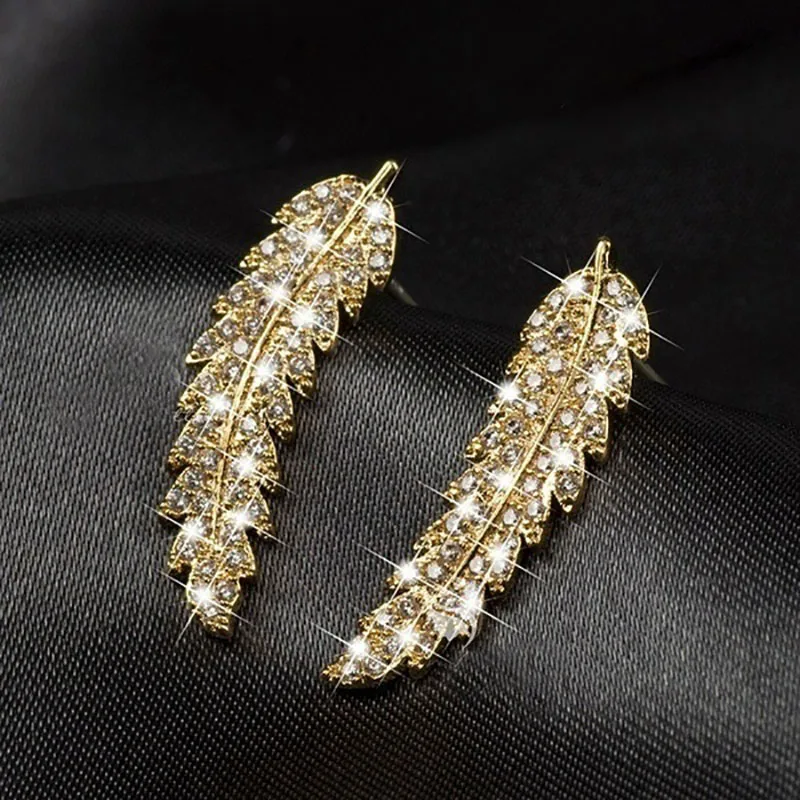 ZHOUYANG Stud Earrings For Women  Delicate Feather & Leaf Shaped Gold Color-Colour Party Daily GiftFashion Jewelry KAE060