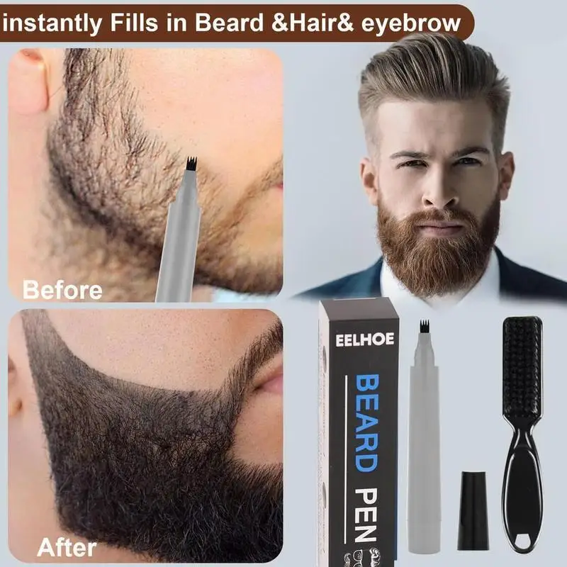 Beard Filling Pen Kit Barber Pencil With Brush Male Tool Hair Eyebrow Engraving Shape Mustache Styling Salon Repair Tool