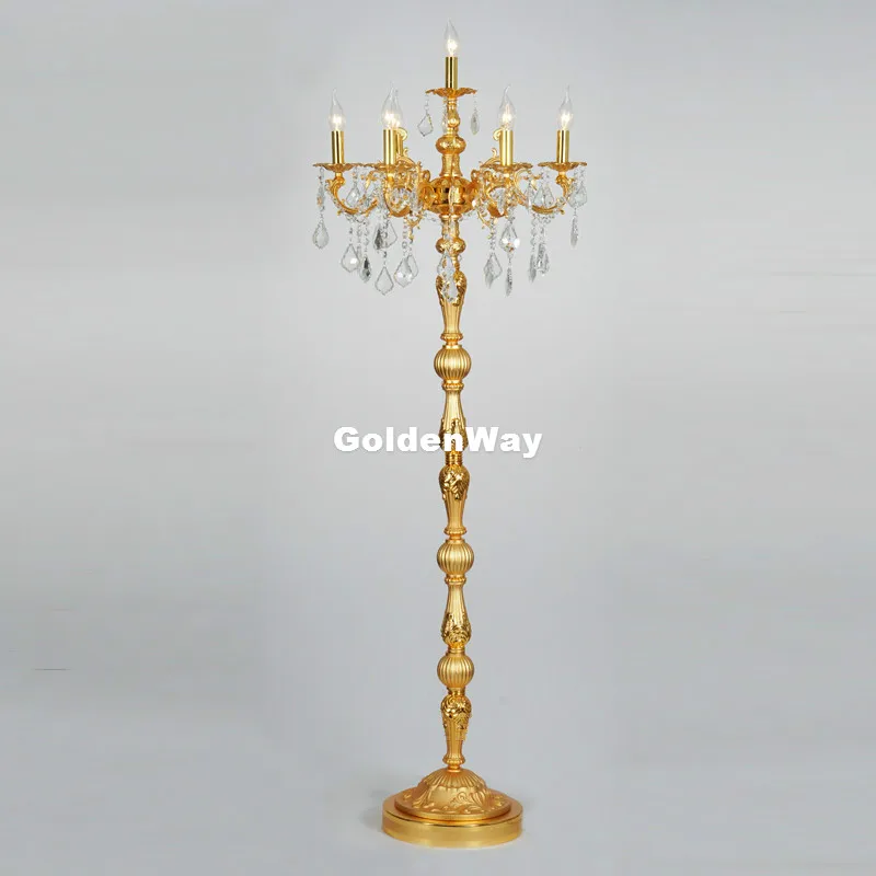 European Golden/Silver Floor Standing Light Luxury Crystal Lamp D56cm Wedding Candelabra for Hotel Restaurant Bedroom Lighting