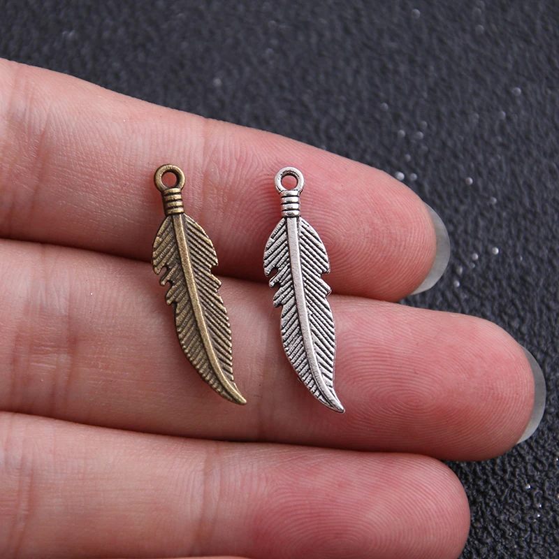 30pcs 7*27mm Antique   Zinc Alloy Feathers Charms Diy Jewelry Findings Jewelry Accessories wholesale