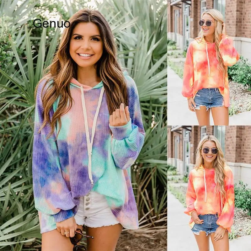 

Autumn Winter Tie-dye Printed Hooded Long Sleeve Hoodie Pullover Top Women Hooded 2020 New Lounge Wear