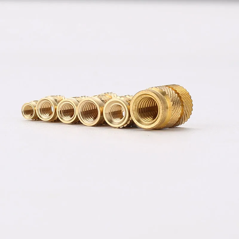 Brass Hot Melt Insert Nuts Heating Molding Copper Thread Inserts Nut SL-type Double Twill Knurled Injection Brass Nut M3 100Pcs