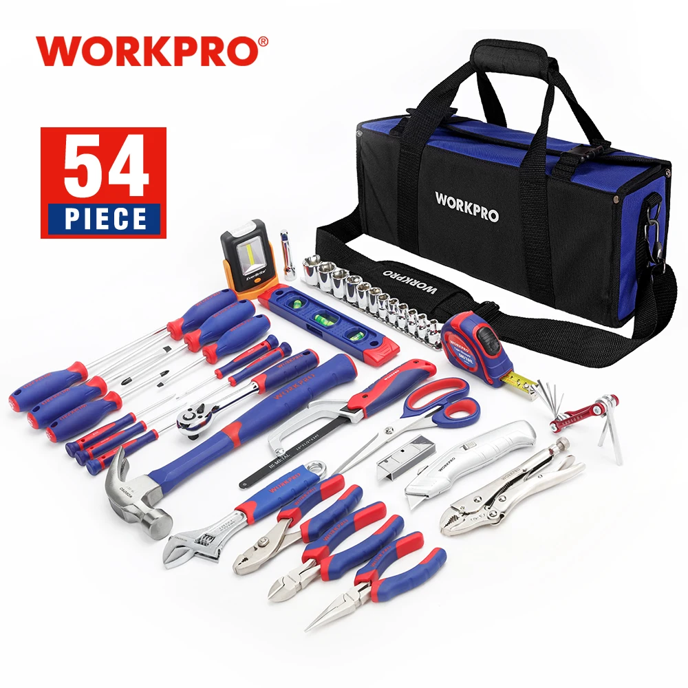 WORKPRO 54 قطعة مجموعة الأدوات المنزلية مفك مجموعة ل أداة كهربائية أدوات إصلاح المنزل مع حقيبة التخزين الثقيلة