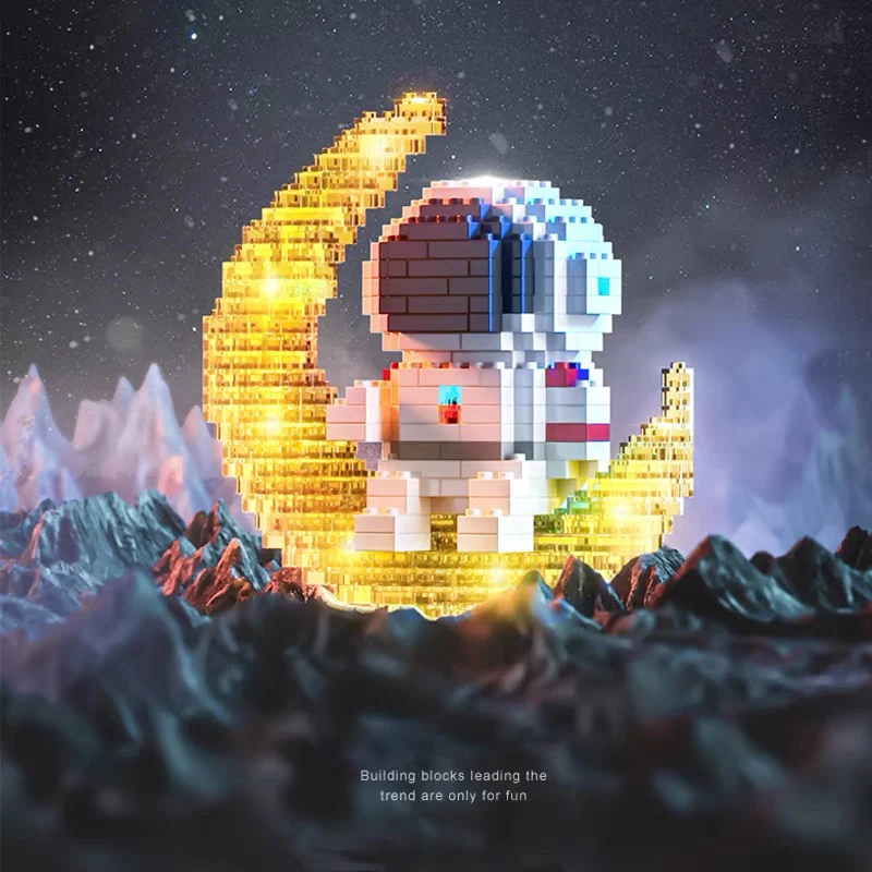 Astronaut On the Moon Cute Figure Mini Diamond Building Blocks Small Bricks 3D Modle Toys for Children Gifts With Led Home Decor