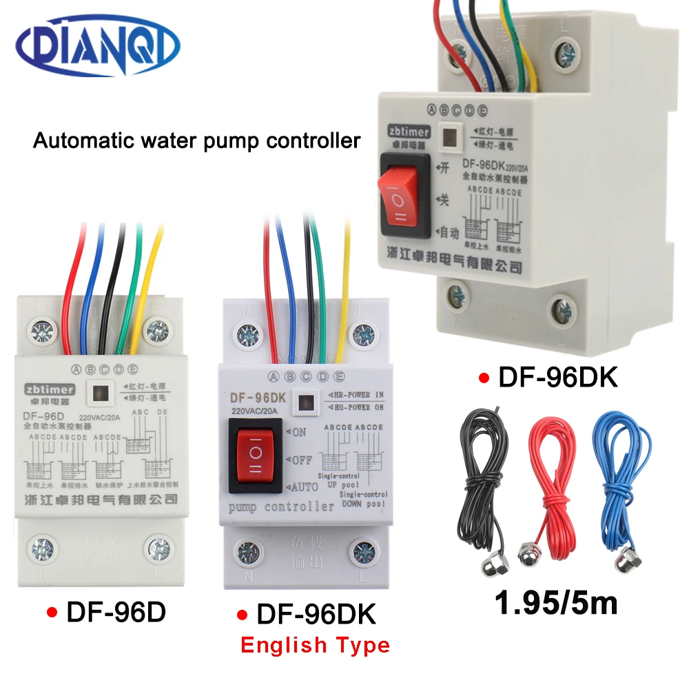 DF96A/B Automatic Water Level Controller Pump Controller DF96D DF-96DK Cistern Automatic Liquid Switch 220V 1.95m 5m Probe Wires