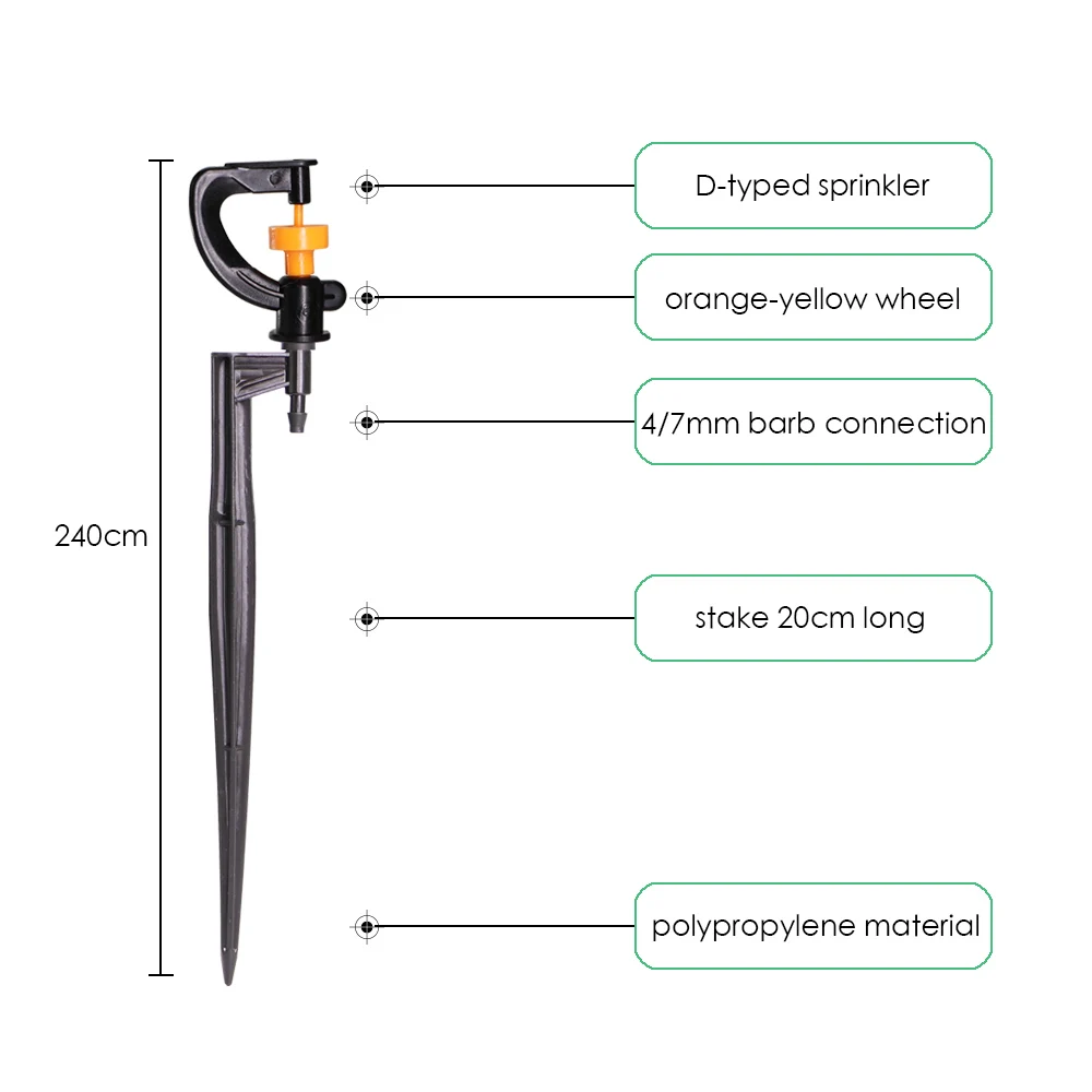 20/50/100PCS Garden Micro Sprinklers on 20cm Stake Orange Yellow Wheel Spray 360 Degrees Rotating Irrigation Micro-Sprinkler