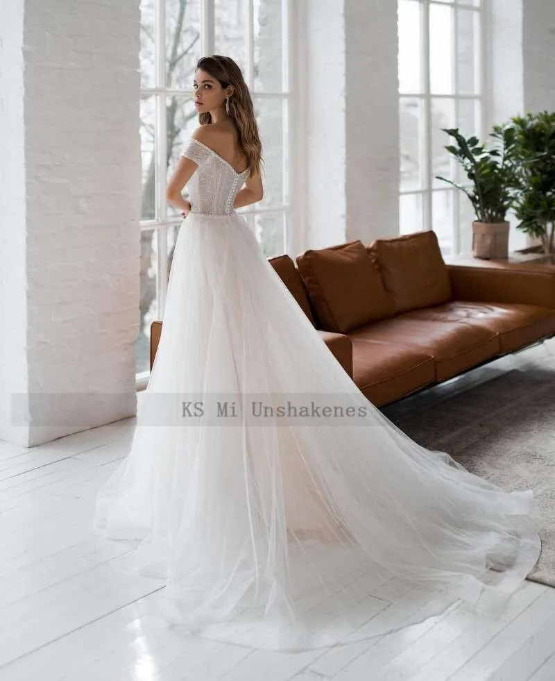 A Line Vintage Wedding Dress 2021 Cap Sleeve Beads Bridal Dresses Cheap Wedding Gowns Sweetheart Vestido de Noivas