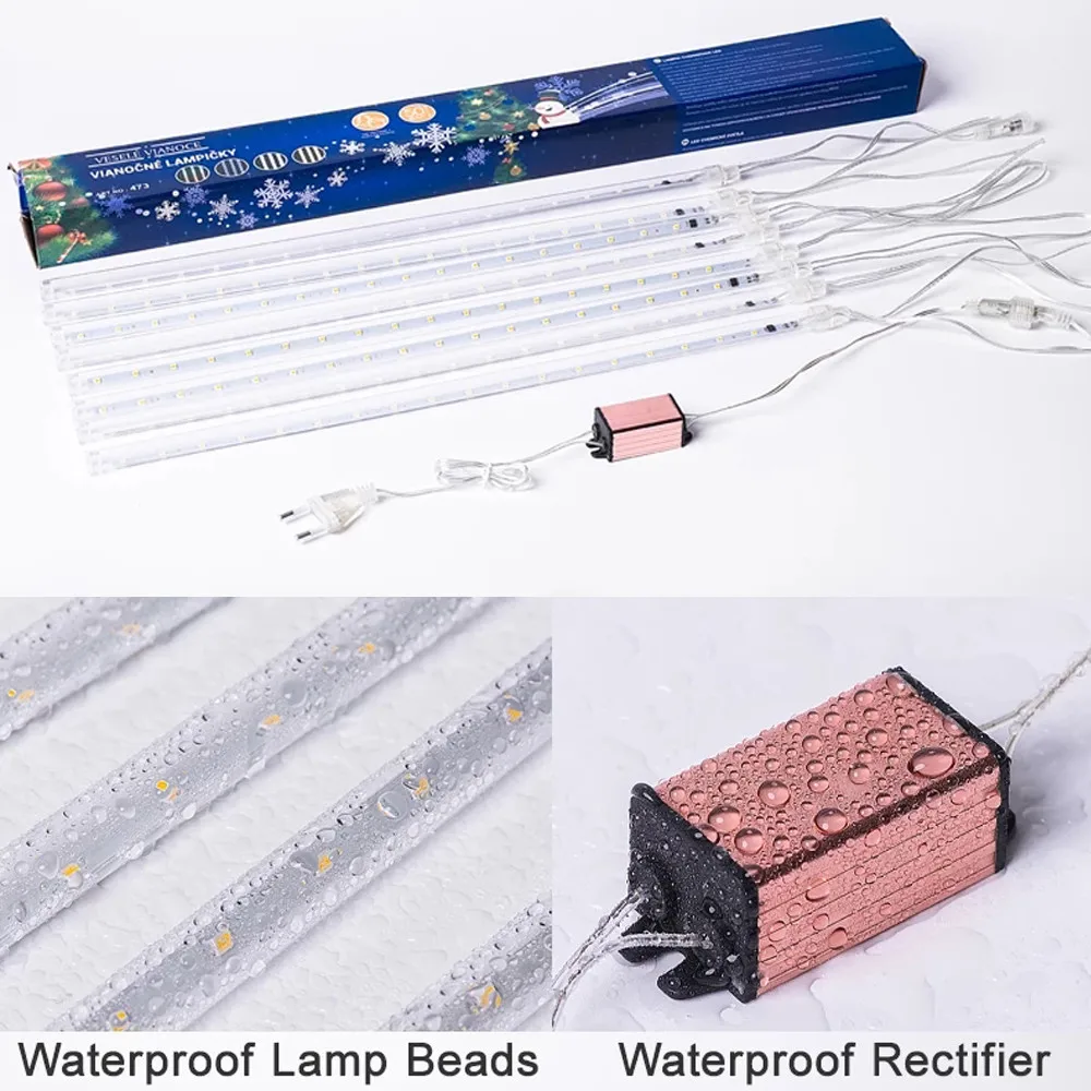 คริสต์มาสตกแต่งกลางแจ้ง Strip Light 2ชุด16หลอด LED Meteor Shower Garland Festoon Fairy Light สำหรับปีใหม่ decor