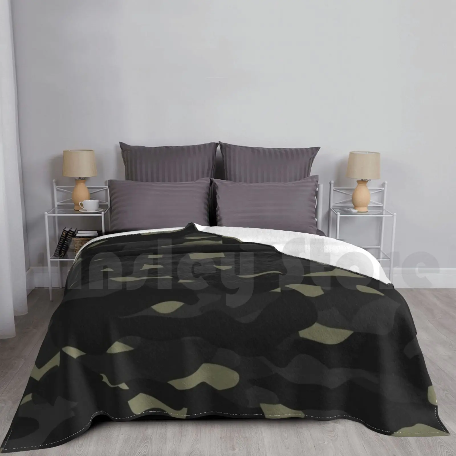 Cool Camouflage Pattern-Dark Black , Shades Of Grey And Beige Blanket Fashion Custom Camouflage Camo Style