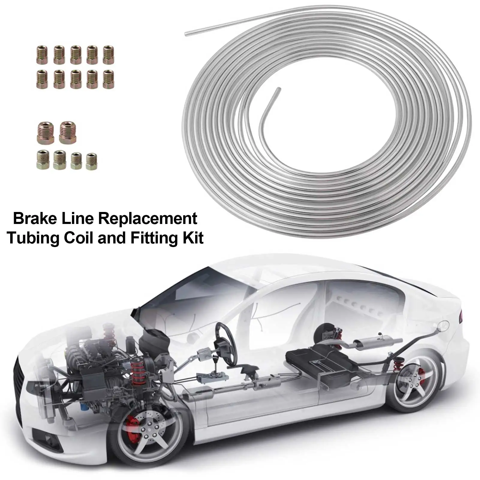 Universal Car Brake Line Replacement Tubing Coil and Fitting Kit Brake Line Tubing Inverted Tub Nut Auto Accessories