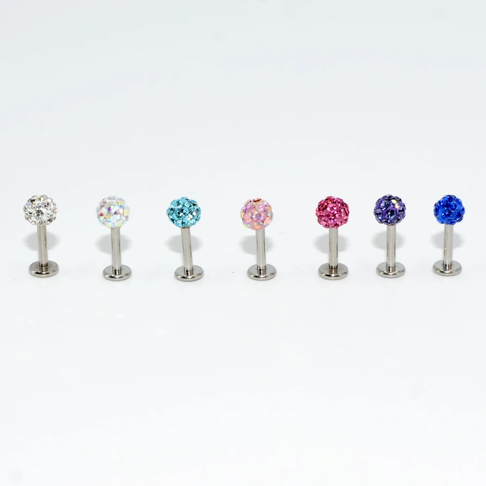 1Pc 16g CZ Crystal Ball Tiny Labret Bars Monroe Lip Ring Tragus Helix Earring Stud Cartilage Piercing Body Jewellry 6mm 8mm