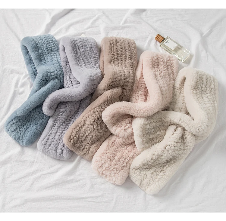 ZDFURS* winter thick real rabbit fur fluffy scarf knitted rex rabbit fur collar rabbit fur muffler fashion scarves