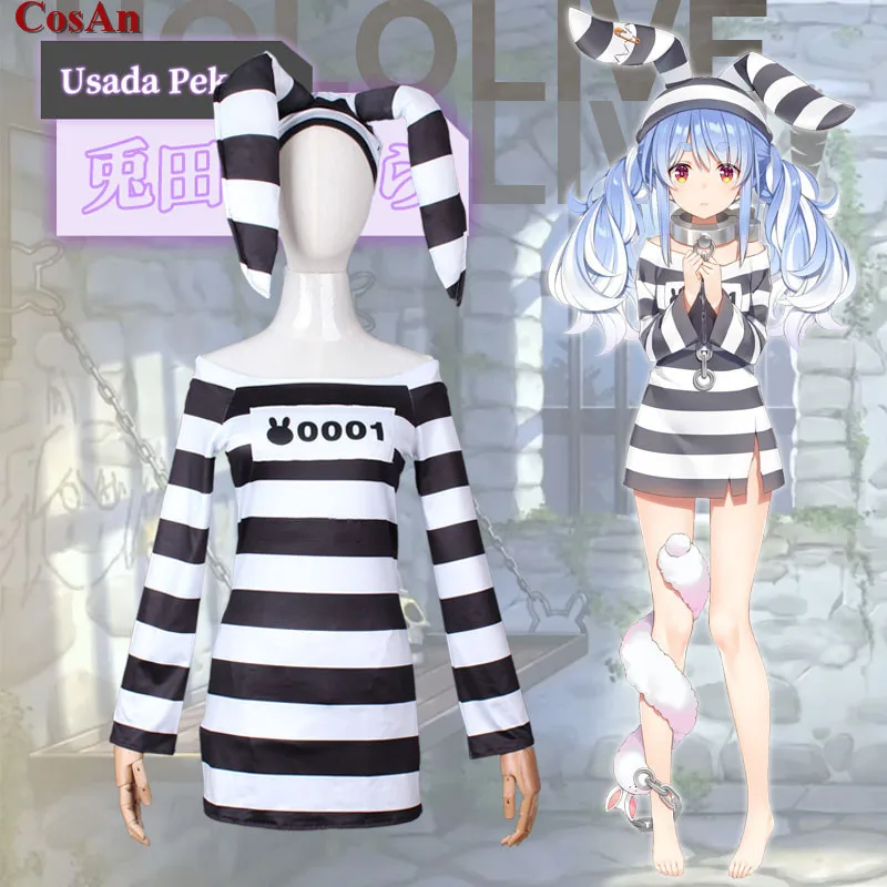 

Anime Vtuber Hololive Usada Pekora Cosplay Costume Prison Bunny Prison Uniform Lovely Pajamas Activity Party Role Play Clothing