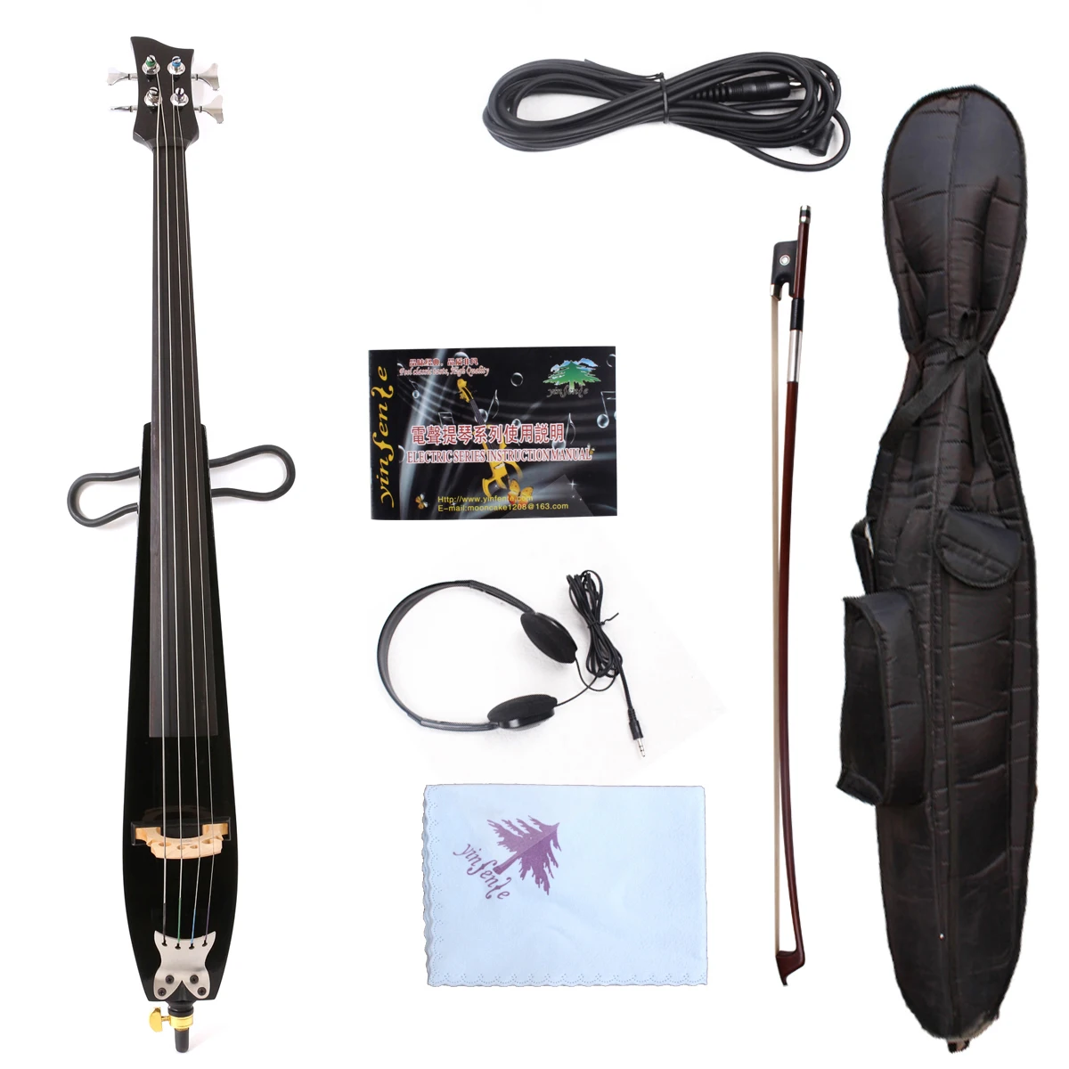 4/4 Electric Cello 4 String Silent Powerful Sound Ebony Part Top Grade Black Color