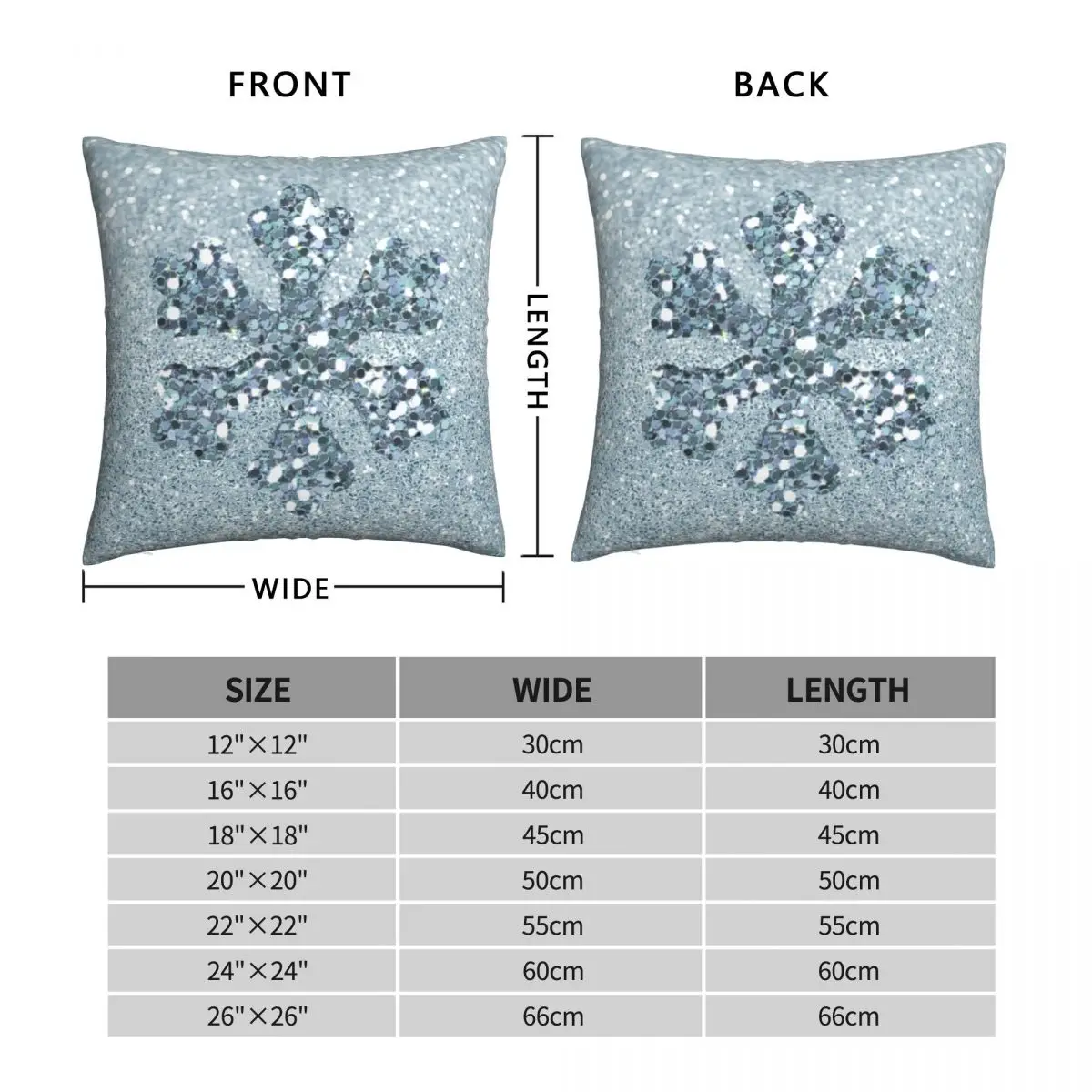 Aquamarine Faux Glitter Snowflake Square Pillowcase Polyester Linen Velvet Creative Zip Decor Throw Pillow Case Home Cushion