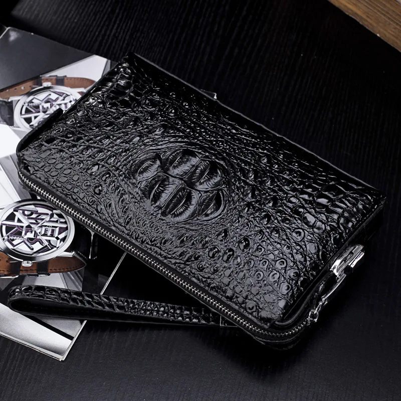 Alligator Pattern Genuine Split Leather Clutch bag Men\'s Wallets Business Handbag Crocodile Male Clutch Wallet Card Holder Purse