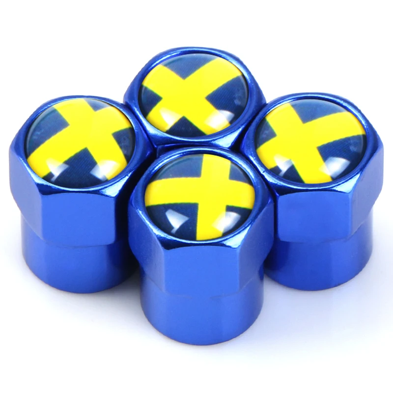 4pcs Aluminum Sweden Flag Car Wheel Tire Valves cover Tyre Air Caps case For Volvo V70 XC60 S60 V60 V40 Car Accessories Styling