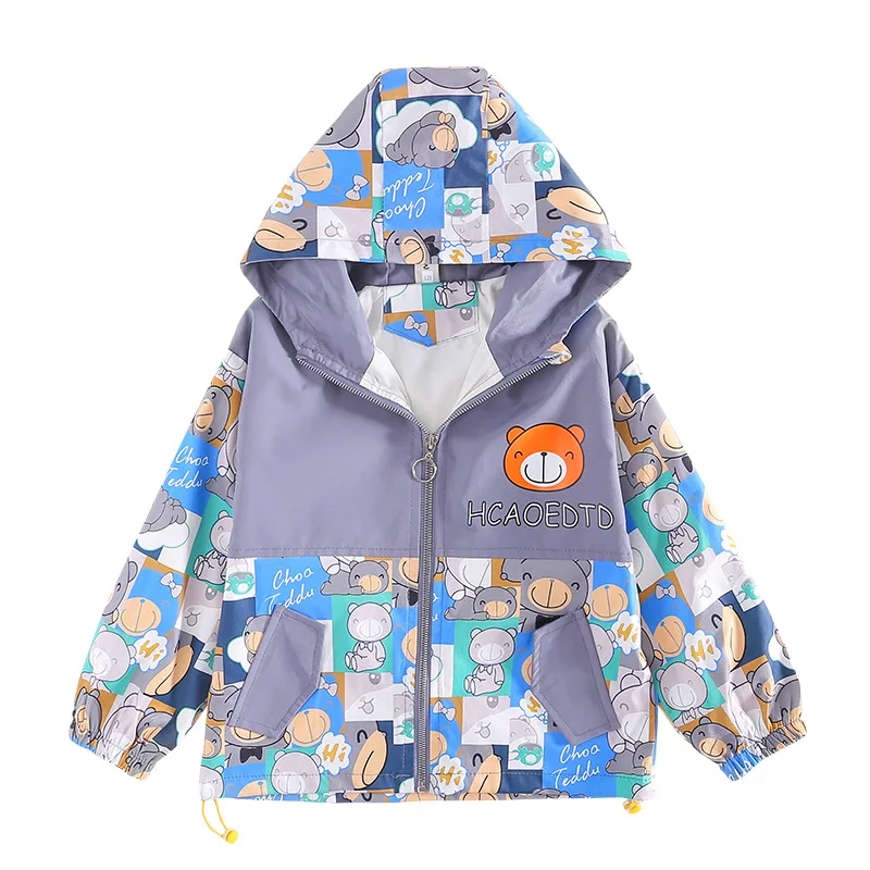 

Boys Jackets Spring Autumn 2021 New Fashion Trend Handsome Baby Cartoon Bear Hoodie Jacket Top Children Camouflage Coat 2-8Y