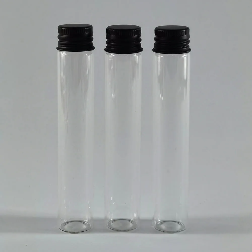 360 x 25ML Empty Clear Glass Screw Neck Sample Vials  with Black Aluminium Lids 25CC Glass Tube Containers With Aluminium Cap