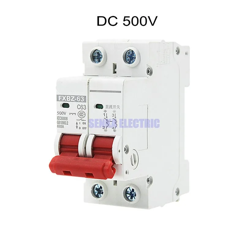 MCB 2P DC 500V Solar Mini Circuit Breaker 6A/10A/16A/20A/25A/32A/40A/50A/63A DC Air Switch