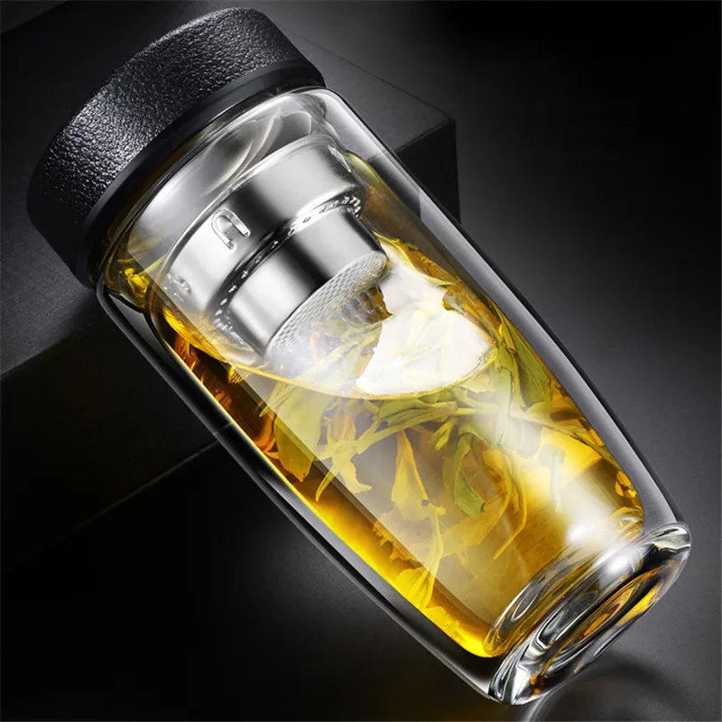 380ml Double Wall Glass Water Bottles For Dink Tea with Infuser Tumbler Stainless Steel Filters Tea Strainer Travel Drinkware