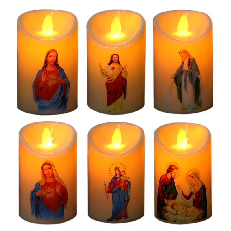 Jesus Christ Candles Lamp LED Tealight Romantic Pillar Light Creative Flameless Electronic Battery Operated