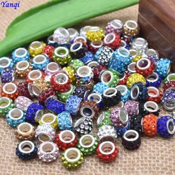 Yanqi 20 unids/lote cuentas redondas de cristal con diamantes de imitación con agujero grande, cuentas espaciadoras sueltas para hacer joyería DIY, pulsera, collar, Murano