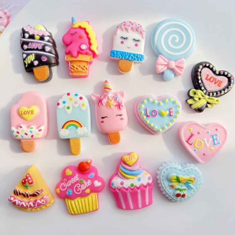 

20Pcs Cute Mini Cake Ice Cream Popsicle Flat Back Resin Cabochons Scrapbooking DIY Jewelry Craft Decoration Accessories G31