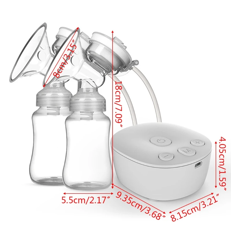 Electric Double Breast Pump Kit with 2 Milk Bottles USB Powerful Breast Massager Baby Breastfeeding Milk Extractor