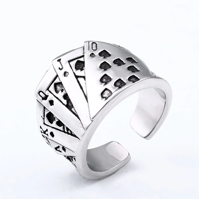 BEIER 316L stainless steel Fashion Playing Card Spades Flush Adjustable Men\'s Ring Rock High Quality Jewelry LLBR8-730R