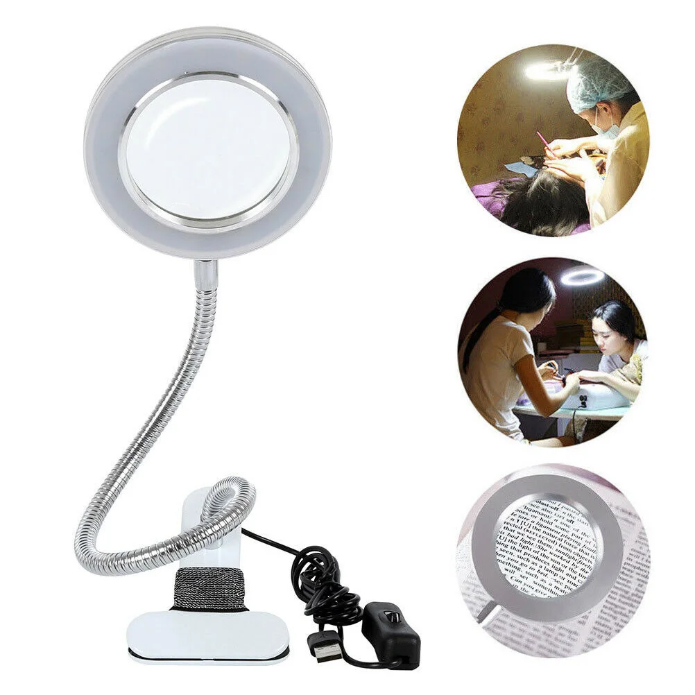Magnifying Glass Desk Lamp 8X Magnifier Lamp Eye Protection Beauty Makeup Tattoo Light Reading LED Table Light with Clip