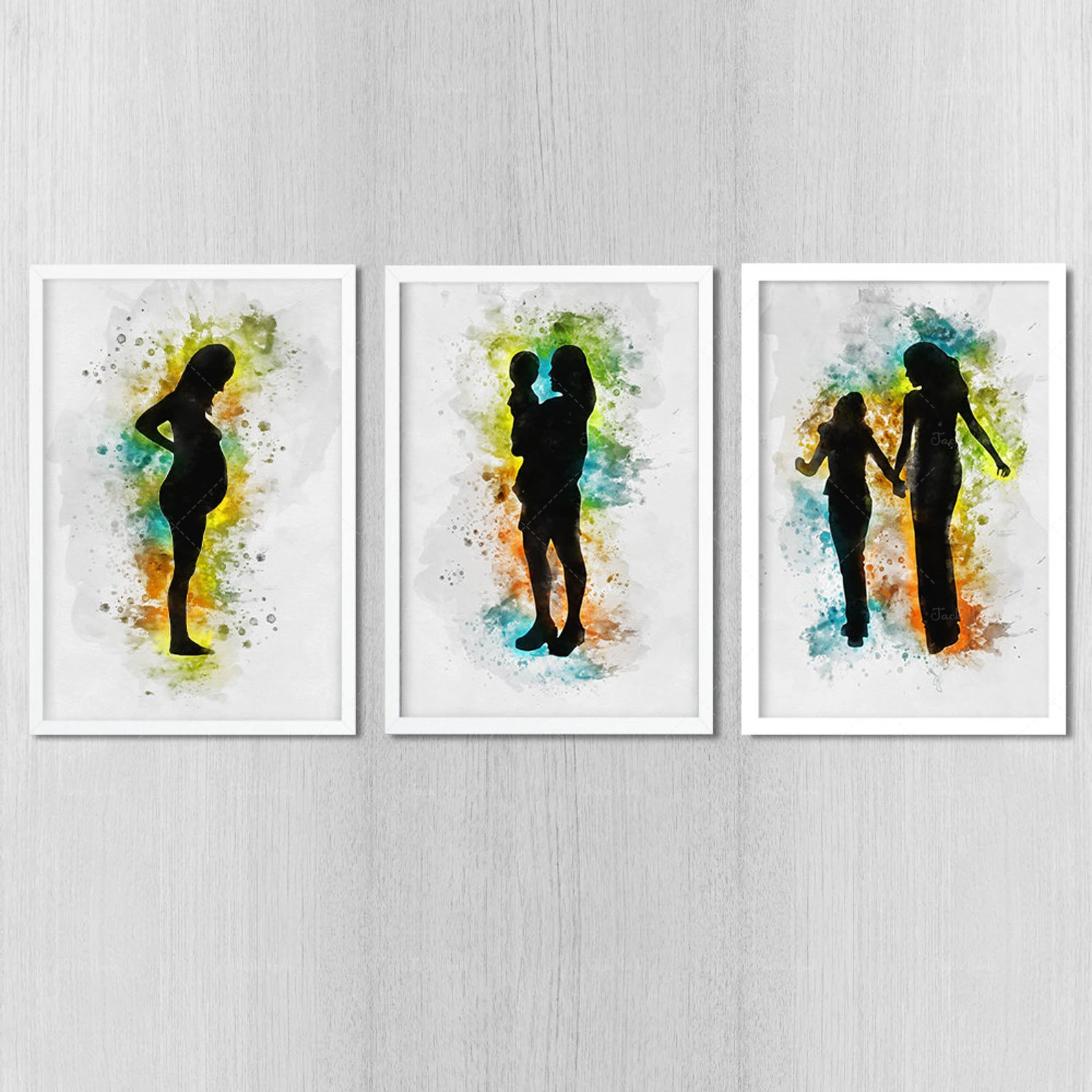 Mother and daughter Set of 3 prints Mom gift Home art decor New baby present Watercolor wall art poster Mom and me