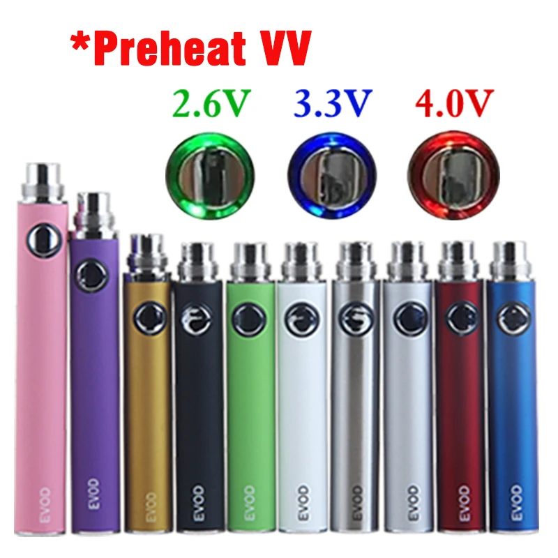 

E Cigs Variable Voltage Evod Battery Preheat VV Vaporizer Pen 650/900/1100mAh for eGo 510 Thread Vape CE4 CE5 MT3 H2 Tank