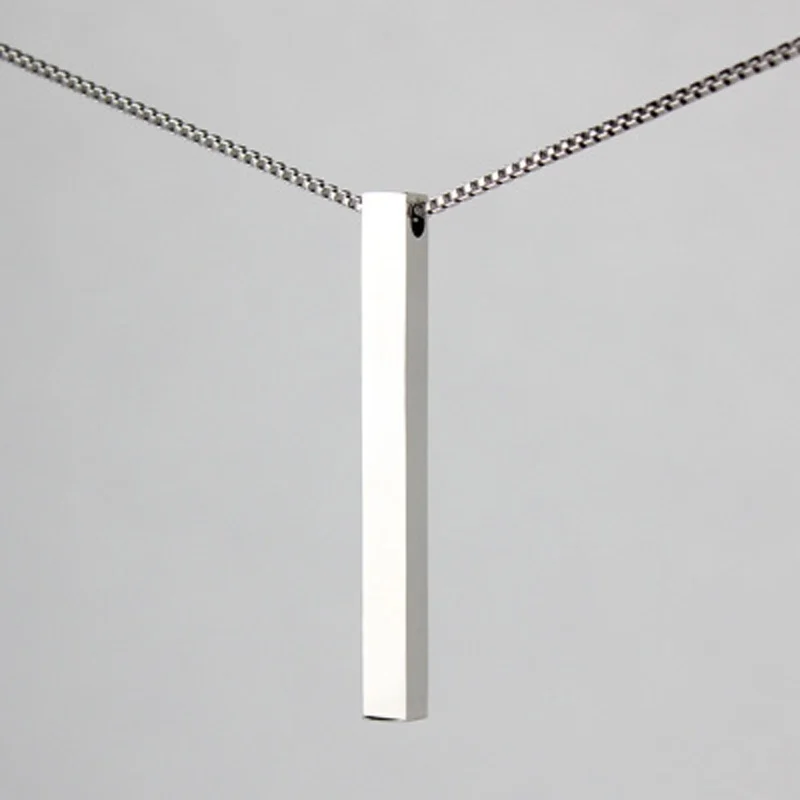 Fashion Stainless Steel Rectangular Necklace Pendant Hip Hop Rock Bar Chain Necklace for Men Women Statement Jewelry Gift