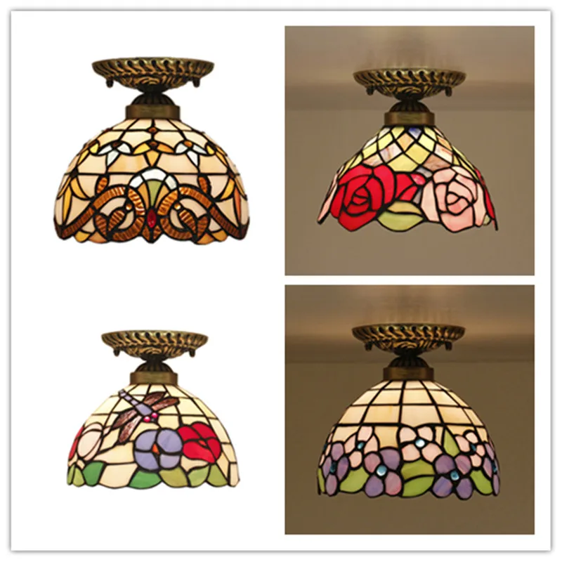 

Tiffany European Stained Glass Lamp Retro Creative Corridor Aisle Balcony Rose Flower/Morning Glory/Dragon Tail Ceiling Lamps