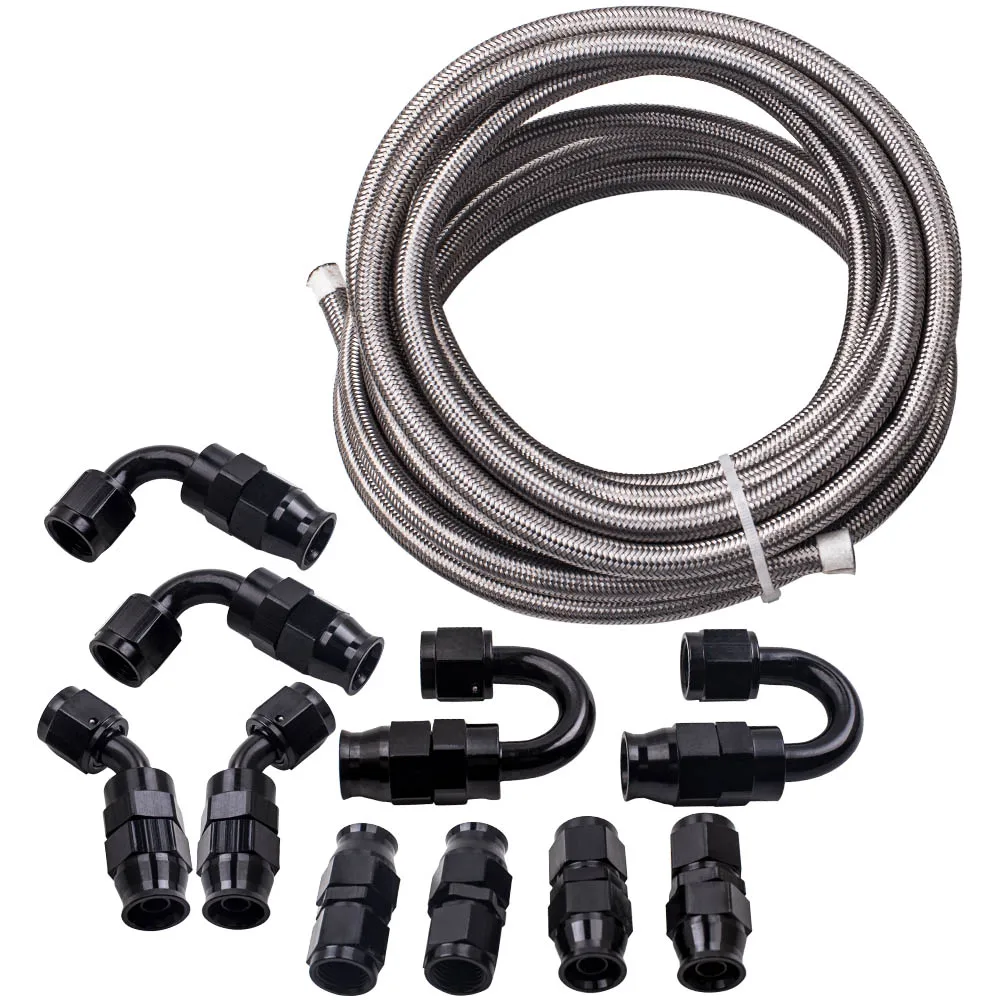 

6M length AN6 -6AN 20FT PTFE Stainless Steel Braided Oil Fuel Line & Hose End Fitting Kit