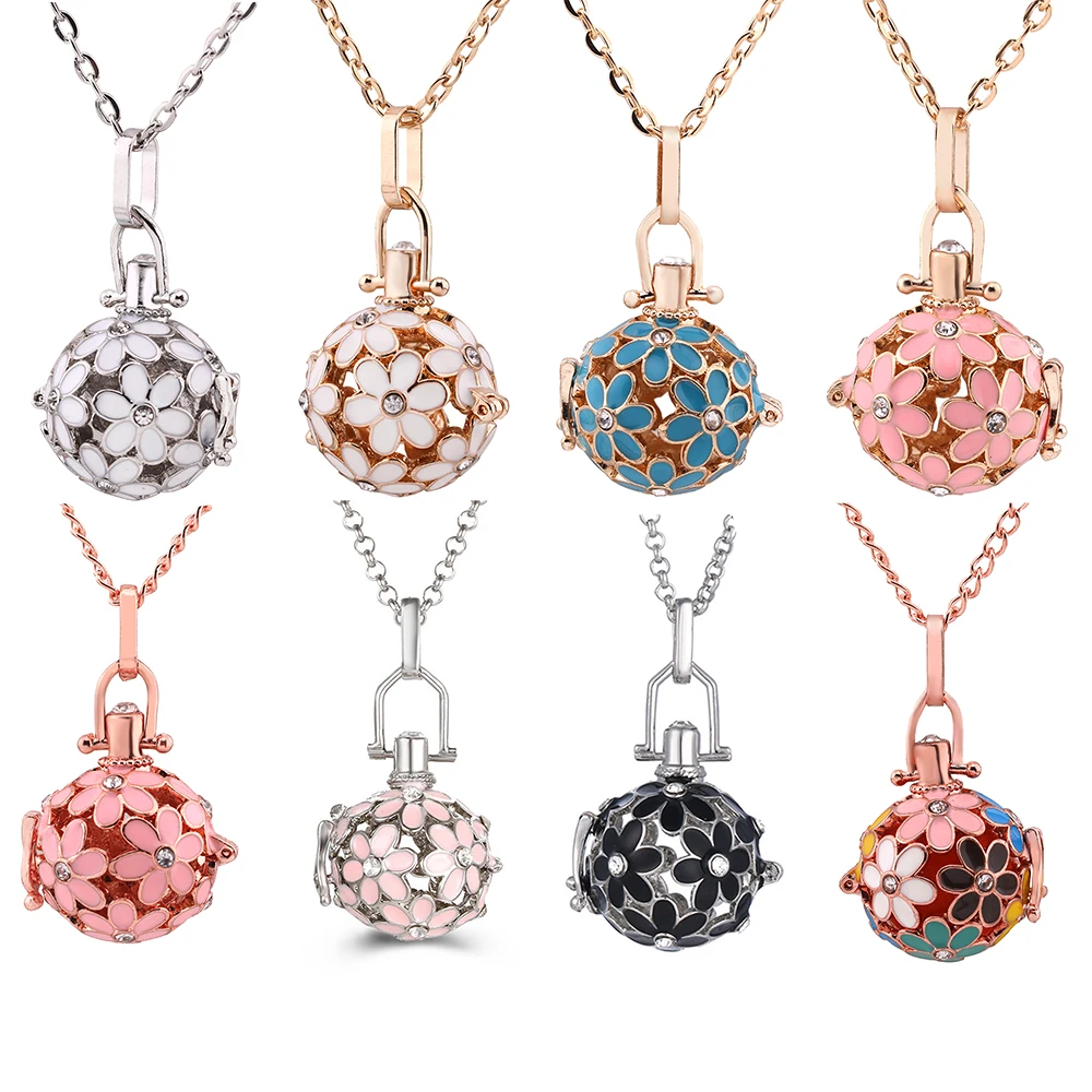 New Mexico Chime Music Ball Aromatherapy Necklace Perfume Diffuser Locket Painted flowers Pendant For Fashion Women Jewelry Gift