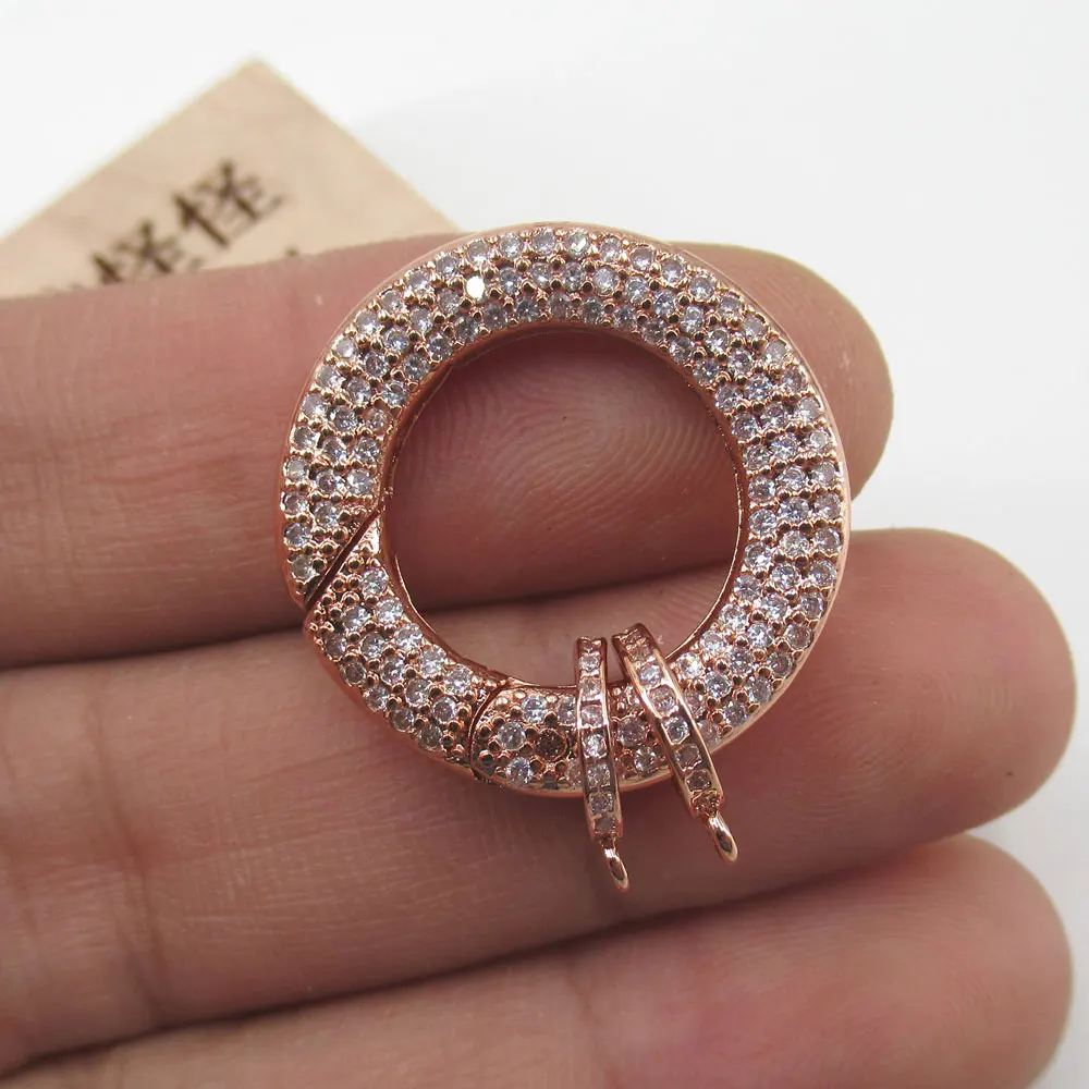APDGG 25x25mm Gold plated Cubic Zircon CZ Micro Pave Circle Clasp Pendant Necklace Bracelet Jewelry Making DIY