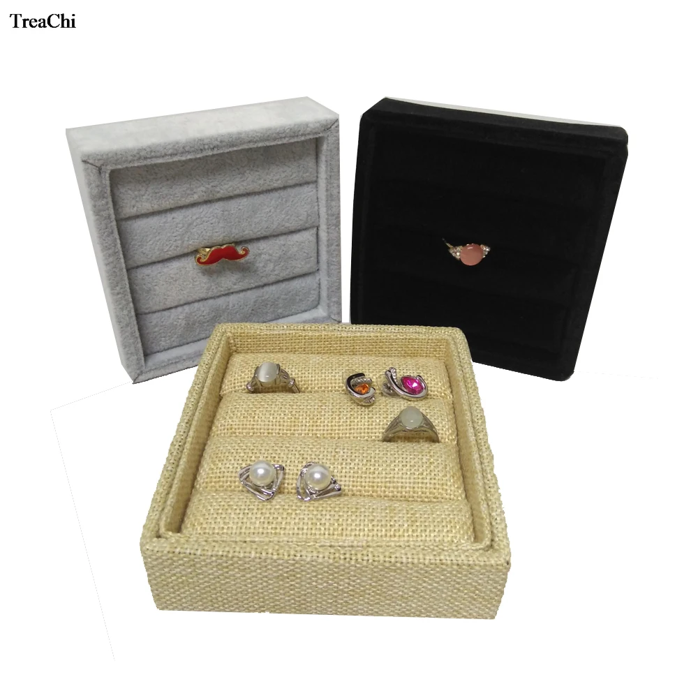 

Square Velvet Ring Earring Organizer Holder Rack Showcase Ear Studs Jewelry Display Plate Cufflink Jewelry Box Casket Stand Tray