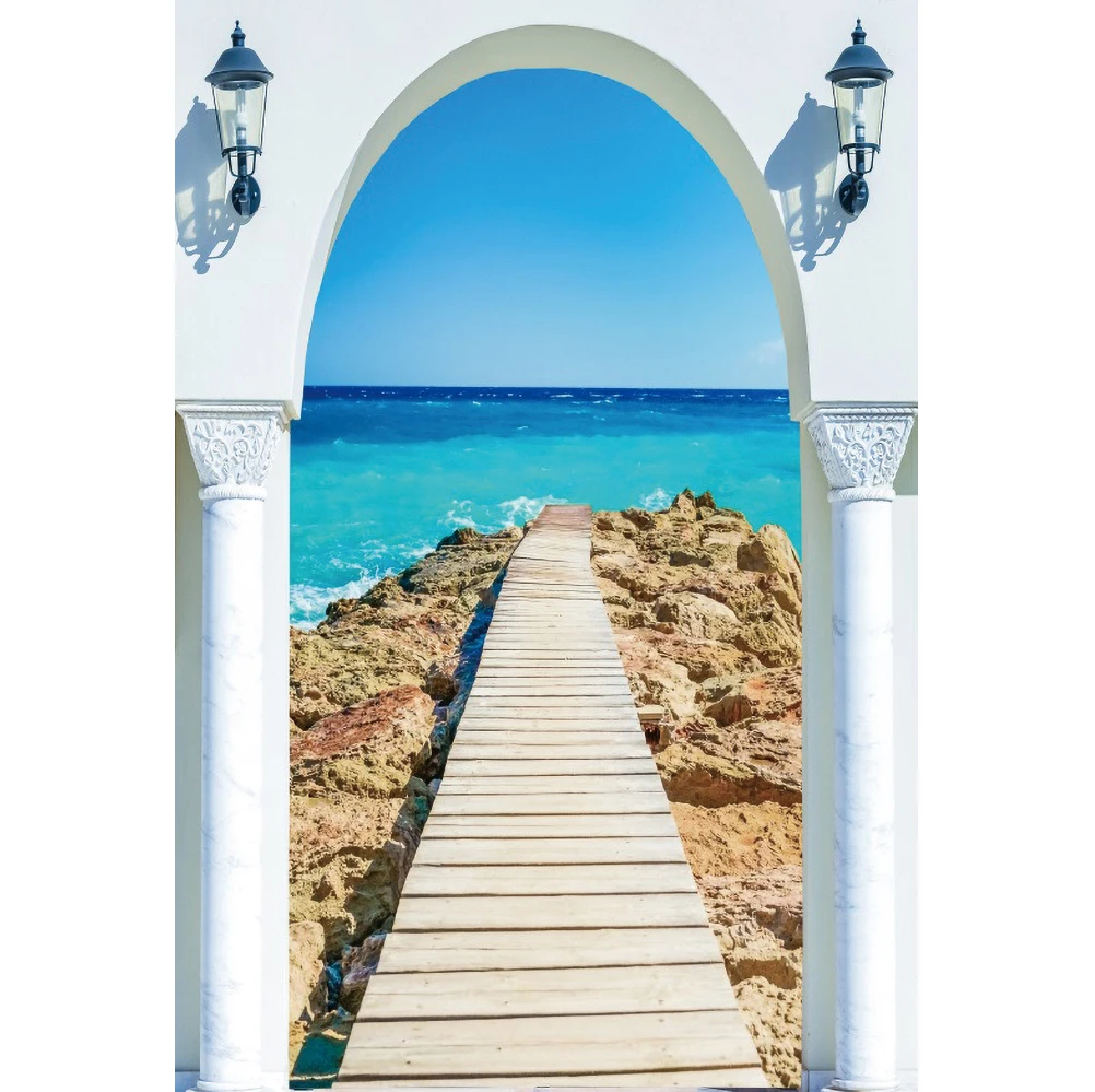 الصيف شاطئ البحر مقوس عمود الباب خلفية خلفيات للتصوير الفوتوغرافي السماء الزرقاء خلفية التصوير الفوتوغرافي للصور استوديو تبادل لاطلاق النار