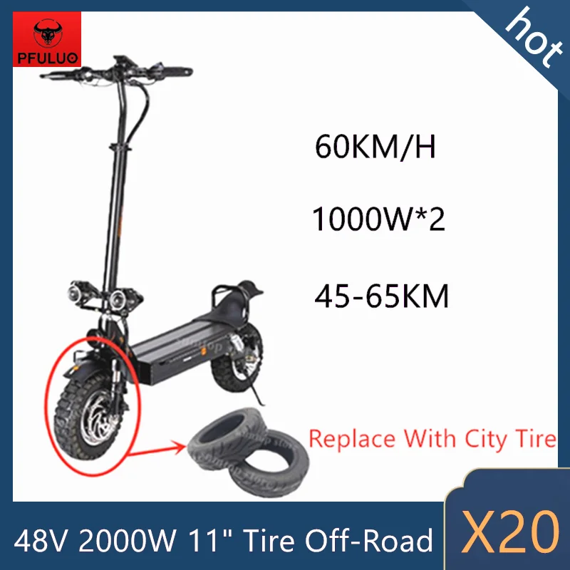 

2021 PFULUO X20 Kickscooter Smart Electric Scooter 48V 2000W Motor 15AH / 20AH Battery 11" Tire City Tire Hoverboard Skateboard