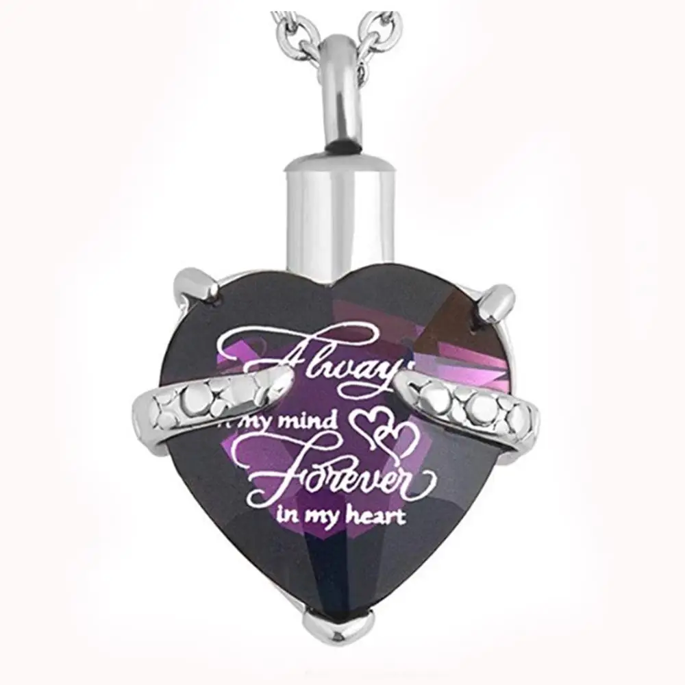 Heart Cremation Urn Necklace for Ashes Urn Jewelry Memorial Pendant with Fill Kit  - Always on My Mind Forever in My Heart