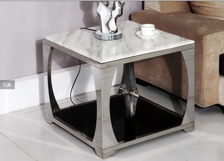 

Stainless steel modern corner a few simple sofa side a few telephone square table to discuss a few European fashion creative sma