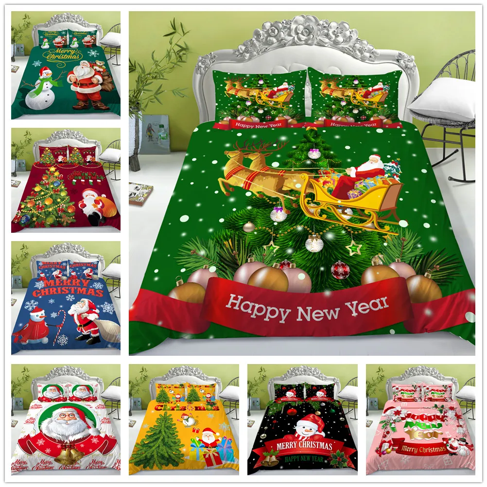 

Merry Christmas Duvet Cover Set Santa Claus Bedding Sets Xmas Comforter Cover Cartoon Blanket Cover for Kids Teens Bedroom Decor