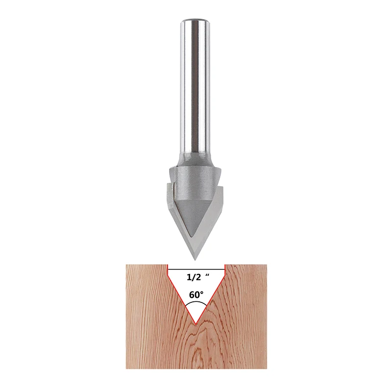 1PC V Bit end mill 3D Router Bits tungsten steel V Shape Chamfer End Mills Woodworking router bit，60 90 degrees Shank 6 8 1/4\