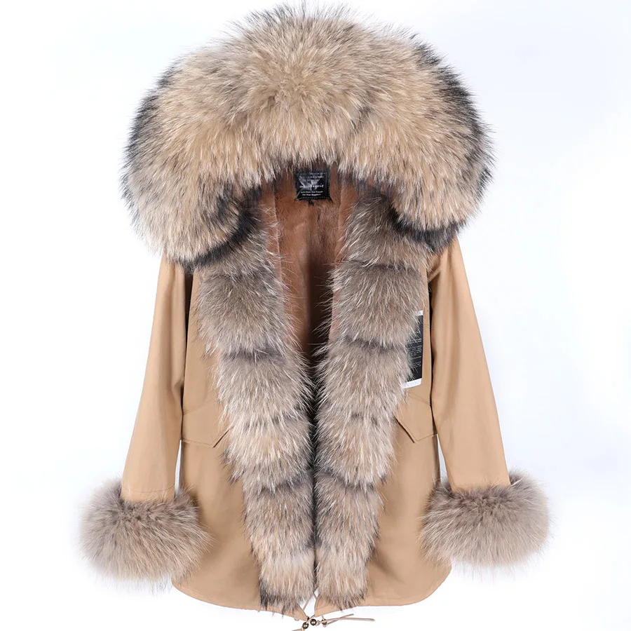 

MAOMAOKONG 2021 Fashion Women's Real Fox fur collar coat natural raccoon big fur collar winter parka bomber jacket coat for wome