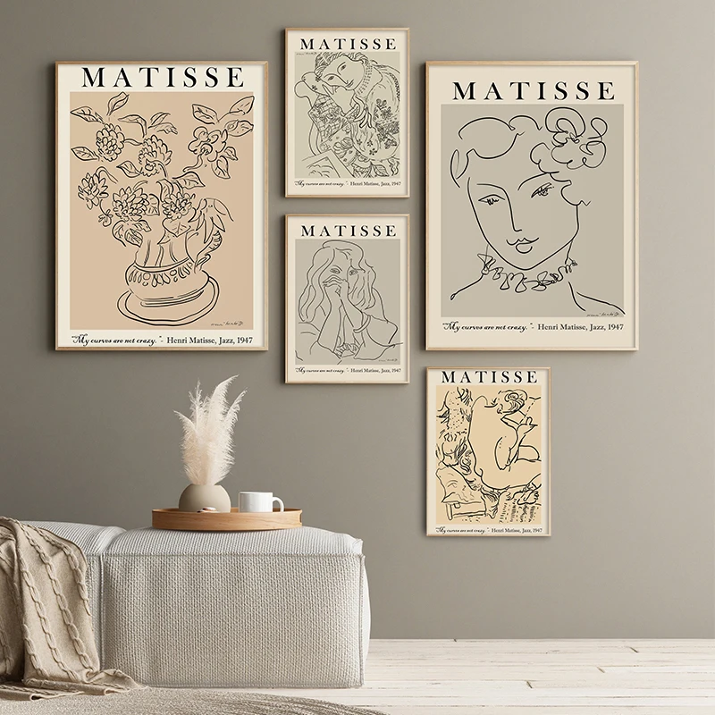 

Henri Matisse Abstract Illustration Print Vintage Beige Poster Wall Art Canvas Painting Line Drawing Picture Gallery Home Decor