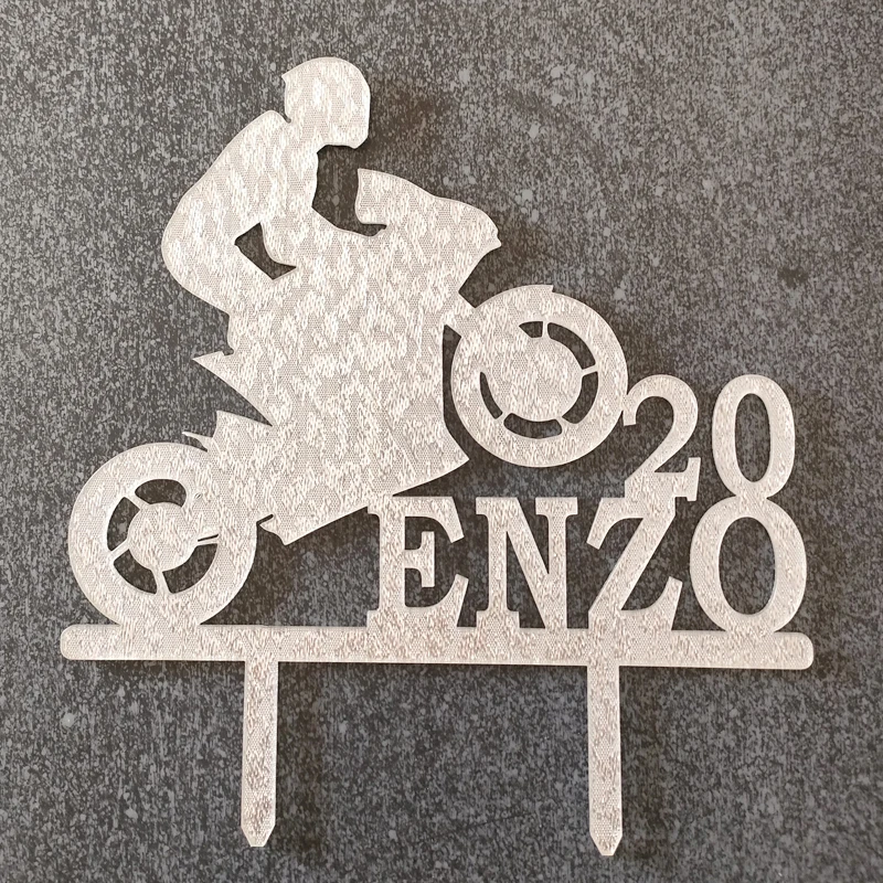 Man Motocross Silhouette Custom Name Age Motorcycle Racing Cake Topper For Motocross Fans Birthday Party Cake Decoration YC172